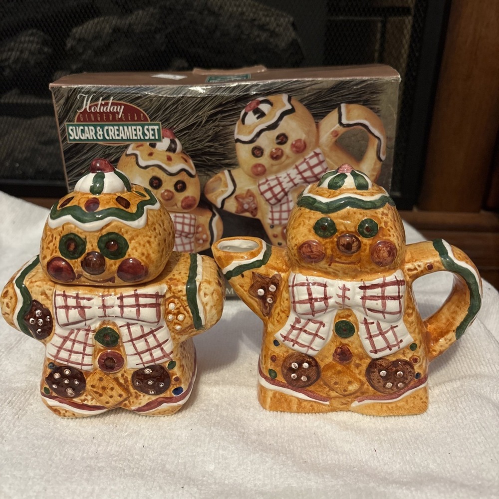 Gingerbread Man Set of 2 Tea Pot & Sugar Container 1996 Perfectly ADORABLE